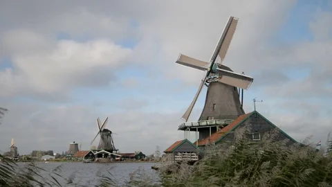 Windmill in Zaanse Schans Amsterdam Stock Footage 81980637