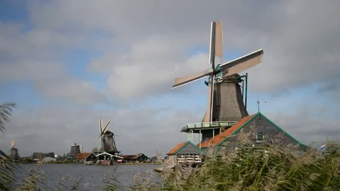 Windmill in Zaanse Schans Amsterdam Stock Footage 81981158