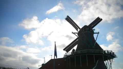 Windmill in Zaanse Schans Amsterdam Stock Footage 81981220