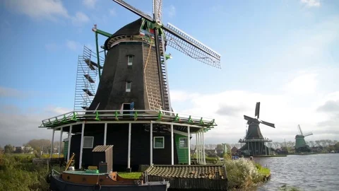 Windmill in Zaanse Schans Amsterdam Stock Footage 81981875