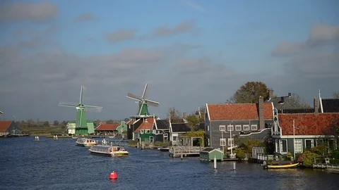 Windmill in Zaanse Schans Amsterdam Stock Footage 81984368