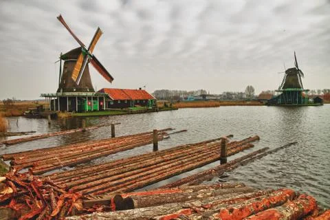 Windmill at zaanse schans Stock Photos