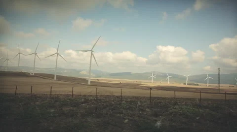 Windmillpark in Spain, driveby, graded Stock Footage 57359784