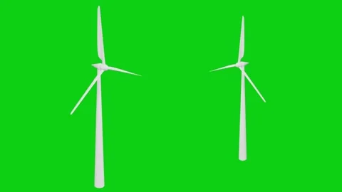 Windmills 3D, realistic CGI MS ecological windmills on green screen, Stock Footage 312354208