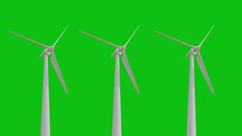 Windmills 3D, realistic CGI MS ecological windmills on green screen, Stock Footage 312354209