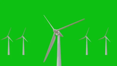 Windmills 3D, realistic CGI MS ecological windmills on green screen, Stock Footage 312354224