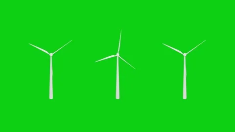 Windmills 3D, realistic CGI MS ecological windmills on green screen, Stock Footage 312354294