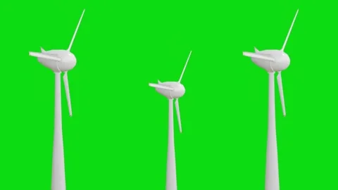 Windmills 3D, realistic CGI MS ecological windmills on green screen, Stock Footage 312354370