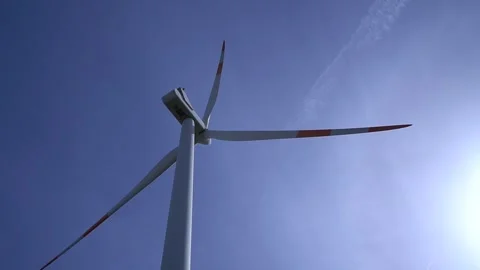 Windmills against blue sky Stock Footage 254402836