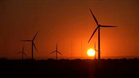 Windmills against sunset Video stock 5763742