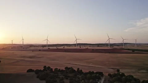 Windmills in agricultural fields Stock Footage 221766836