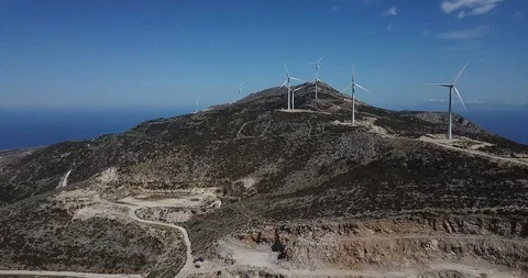 Windmills Along Mountain Top Stock Footage 106341373