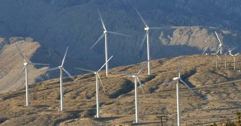 Windmills and mountains  Stock Footage 72250032