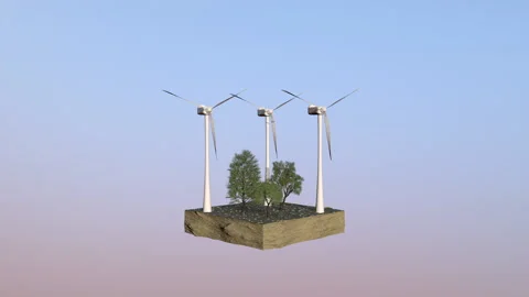 Windmills And Trees On Land Section, Environmental Concept, Luma Matte Attac Stock Footage 160549922