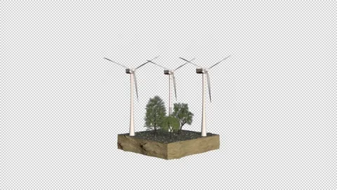 Windmills And Trees On Land Section, Environmental Concept, Alpha Channel Video stock 163264757