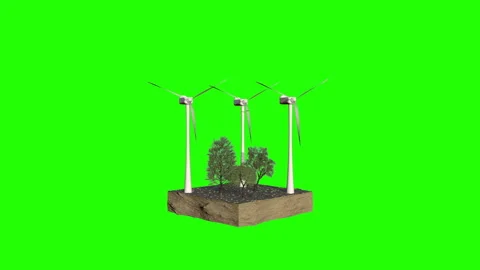 Windmills And Trees On Land Section, Environmental Concept, Green Screen Chr Stock Footage 176771829