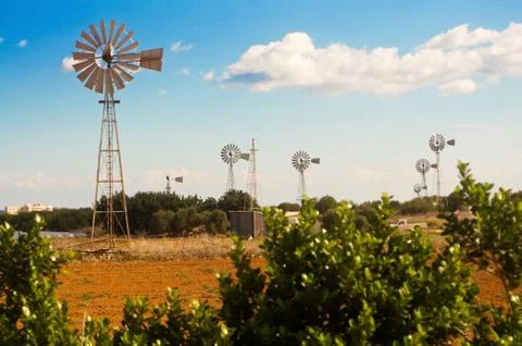 Windmills in cyprus Stock Photos