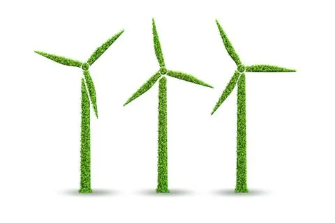 Windmills in ecological power generation and production concept - 3d rendering Stockillustratie