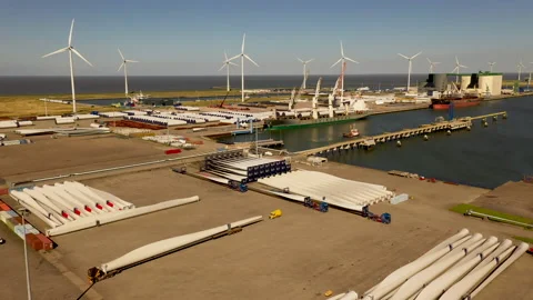 Windmills Eemshaven Stock Footage 138047904