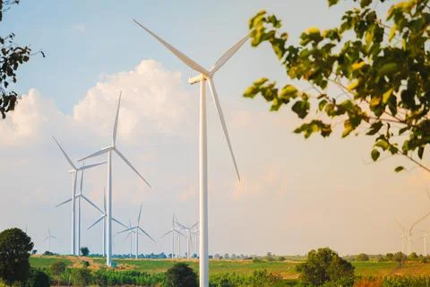 Windmills for electric Stock Photos