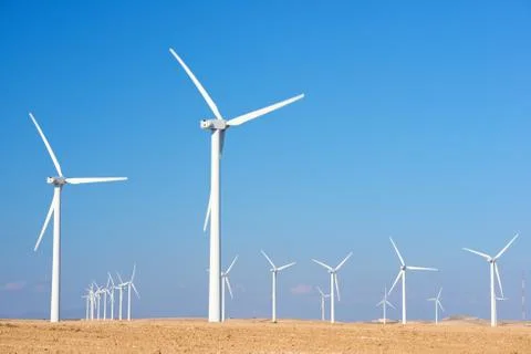 Windmills for electric power production 스톡 사진