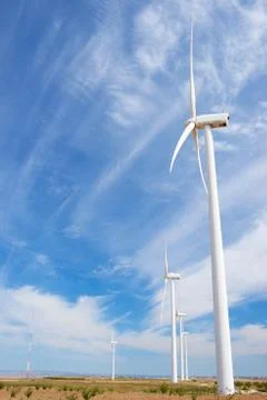 Windmills for electric power production Stock Photos