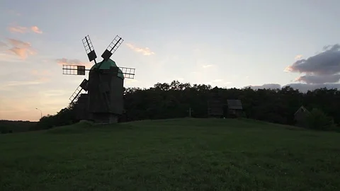 Windmills at the evening Video stock 98602461