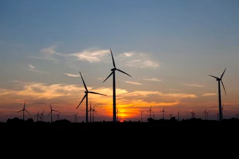 Windmills in the evening light 스톡 사진