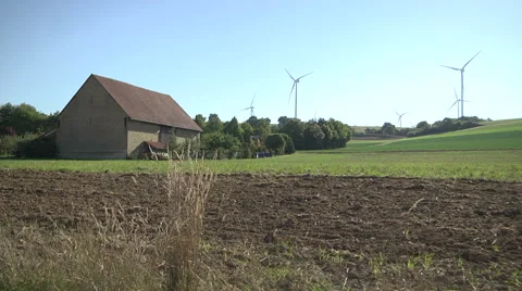 Windmills on field 02 Stock Footage