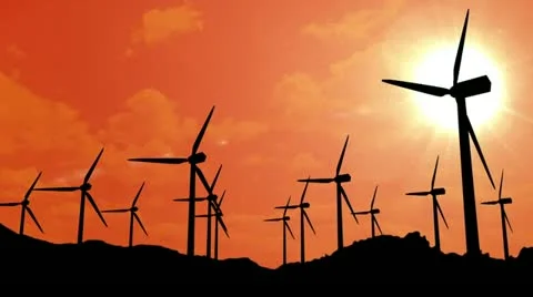 Windmills on field Stock Footage 12091193