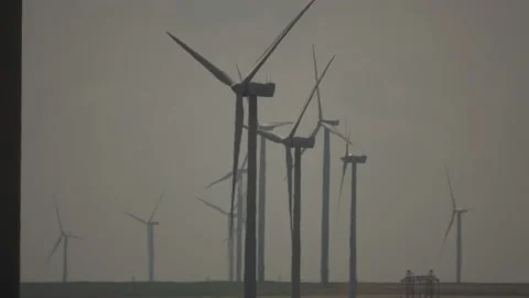 Windmills on the field Stock Footage 134026889