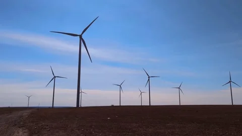 Windmills on the field Stock Footage 196081561