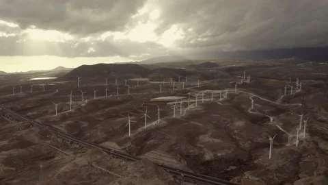 Windmills, a field with power plants using wind power  Stock Footage 133005426