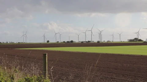 Windmills on Flat Land In Day Stock Footage 34495594