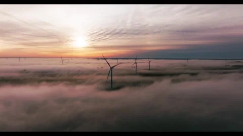 Windmills with fog Stock Footage 285974465