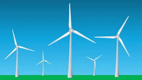 Windmills generate electricity in open field and sky for renewable energy Видео 285518864