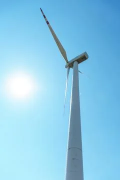 Windmills for generating clean energy. Converting wind energy into electricit Stock-Fotos