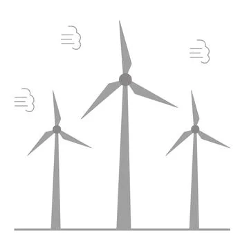 Windmills for generating electricity from wind power. Use of renewable energy Stock Illustration