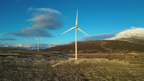 Windmills on the hills during sunset. Renewable energy, green energy Stock Footage 232404939
