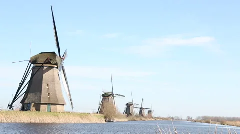 Windmills in Kinderdijk Stock Footage 54681403