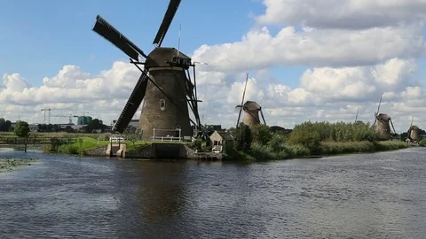 Windmills at Kinderdijk in Holland Stock Footage 81727780