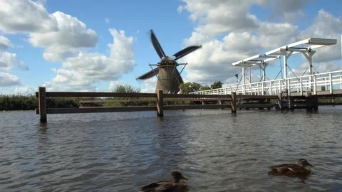 Windmills in Kinderdijk in Holland Stock Footage 98668426