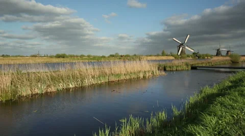 Windmills in Kinderdijk, the Netherlands Stock Footage 39293321