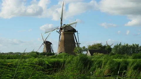 Windmills in Kinderdijk, Netherlands Stock Footage 89836513