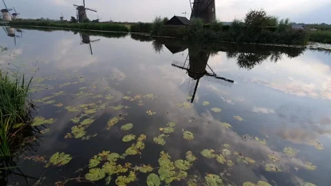 The windmills in kinderdijk in the netherlands Stock Footage 166091554