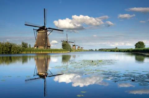 The windmills of Kinderdijk Stock Photos