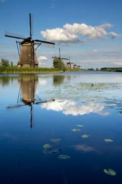 The windmills of Kinderdijk Stock Photos