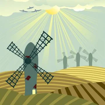 Windmills landscape Stock-Illustration
