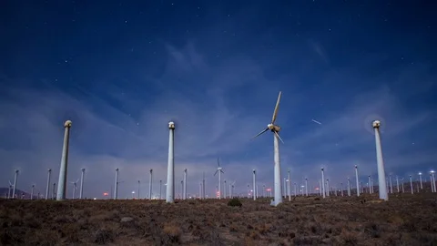 Windmills- Long Exposure Time-lapse Stockbeeldmateriaal 74487672