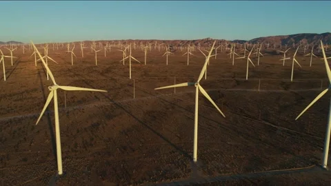 Windmills in Mojave Drone Panning Left 004 Stock Footage 146556541